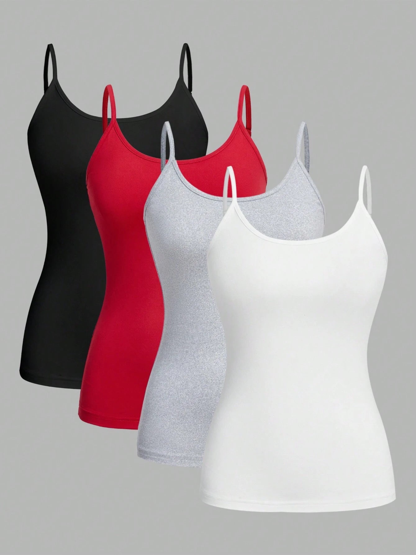 EZwear 4pcs Casual Minimalist Versatile Camisole Tops, Suitable For Summer, Slim Fit For Women