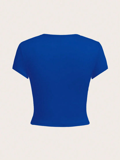 EZwear 4pcs/Set Casual Round Neck Short Sleeve Fitted Women T-Shirts, Summer Suitable For Going Out
