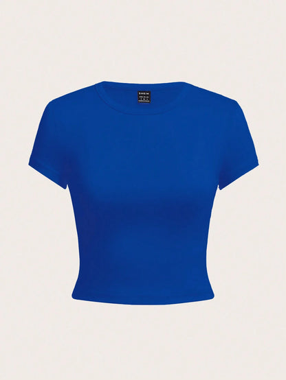 EZwear 4pcs/Set Casual Round Neck Short Sleeve Fitted Women T-Shirts, Summer Suitable For Going Out