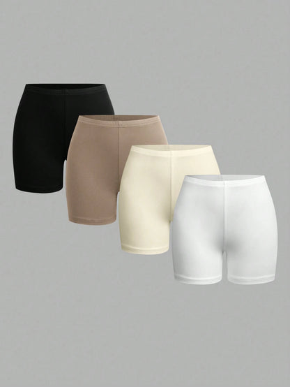 EZwear 4pcs Women's Colorful Tight Casual Short Leggings Set