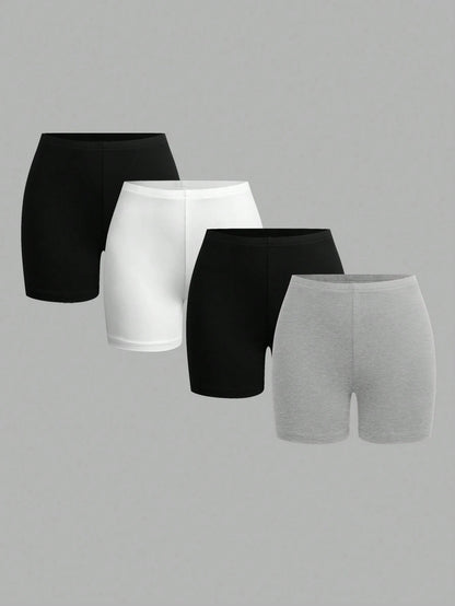 EZwear 4pcs Women's Colorful Tight Casual Short Leggings Set