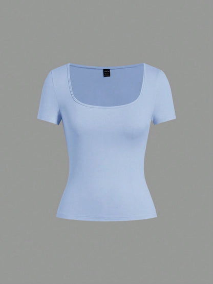 EZwear 5pcs/Set Multicolor Knit Women T-Shirts, Spring/Summer