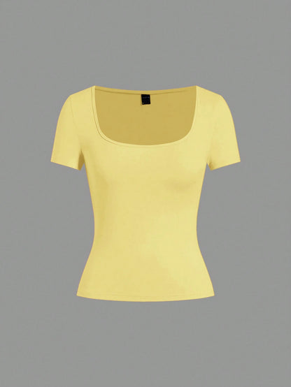 EZwear 5pcs/Set Multicolor Knit Women T-Shirts, Spring/Summer