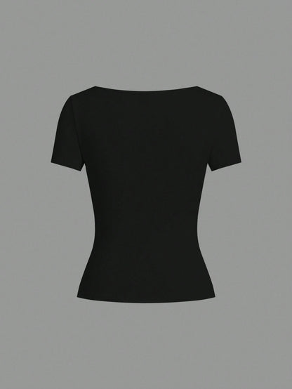 EZwear 5pcs/Set Multicolor Knit Women T-Shirts, Spring/Summer