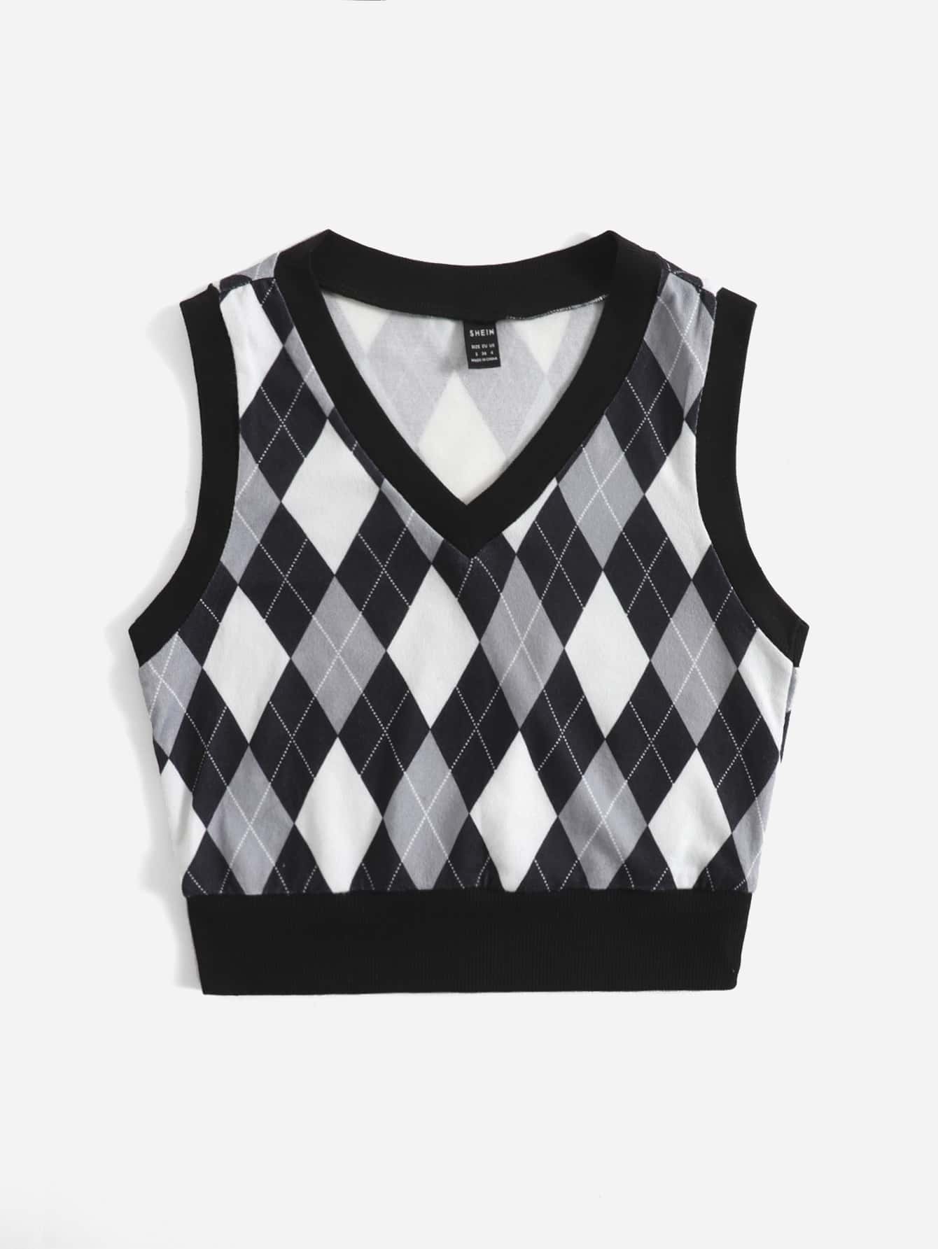 EZwear Argyle Print Tank Top