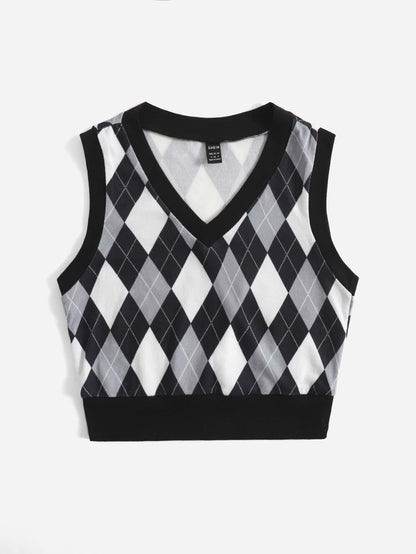 EZwear Argyle Print Tank Top