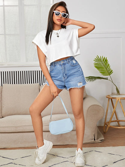 EZwear Batwing Sleeve Solid Crop Top