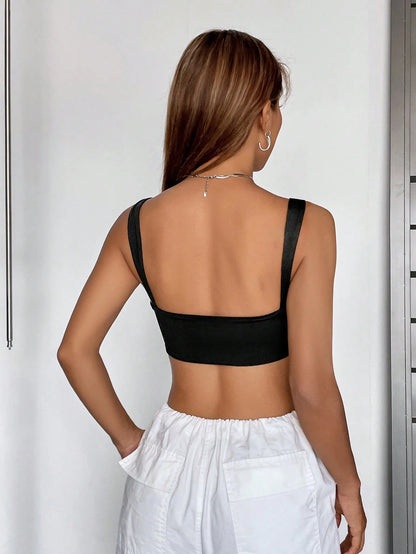 EZwear Black Tight Sportswear Solid Crop Cami Top