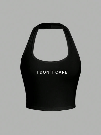 EZwear Casual Slogan Graphic Halter Neck Tank Top, Fitted For Women, Suitable For Summer Vacation