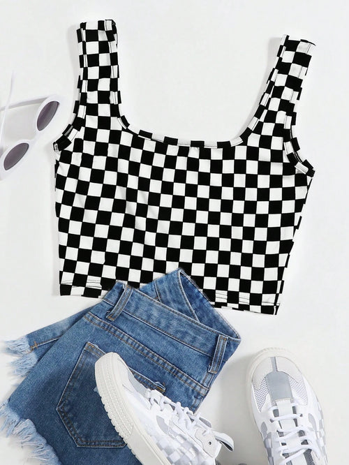 EZwear Checker Crop Tank Top