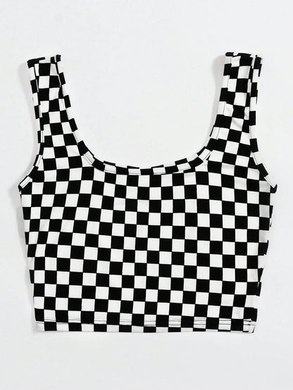 EZwear Checker Crop Tank Top