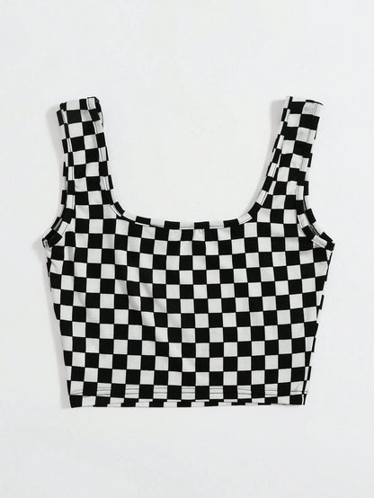 EZwear Checker Crop Tank Top