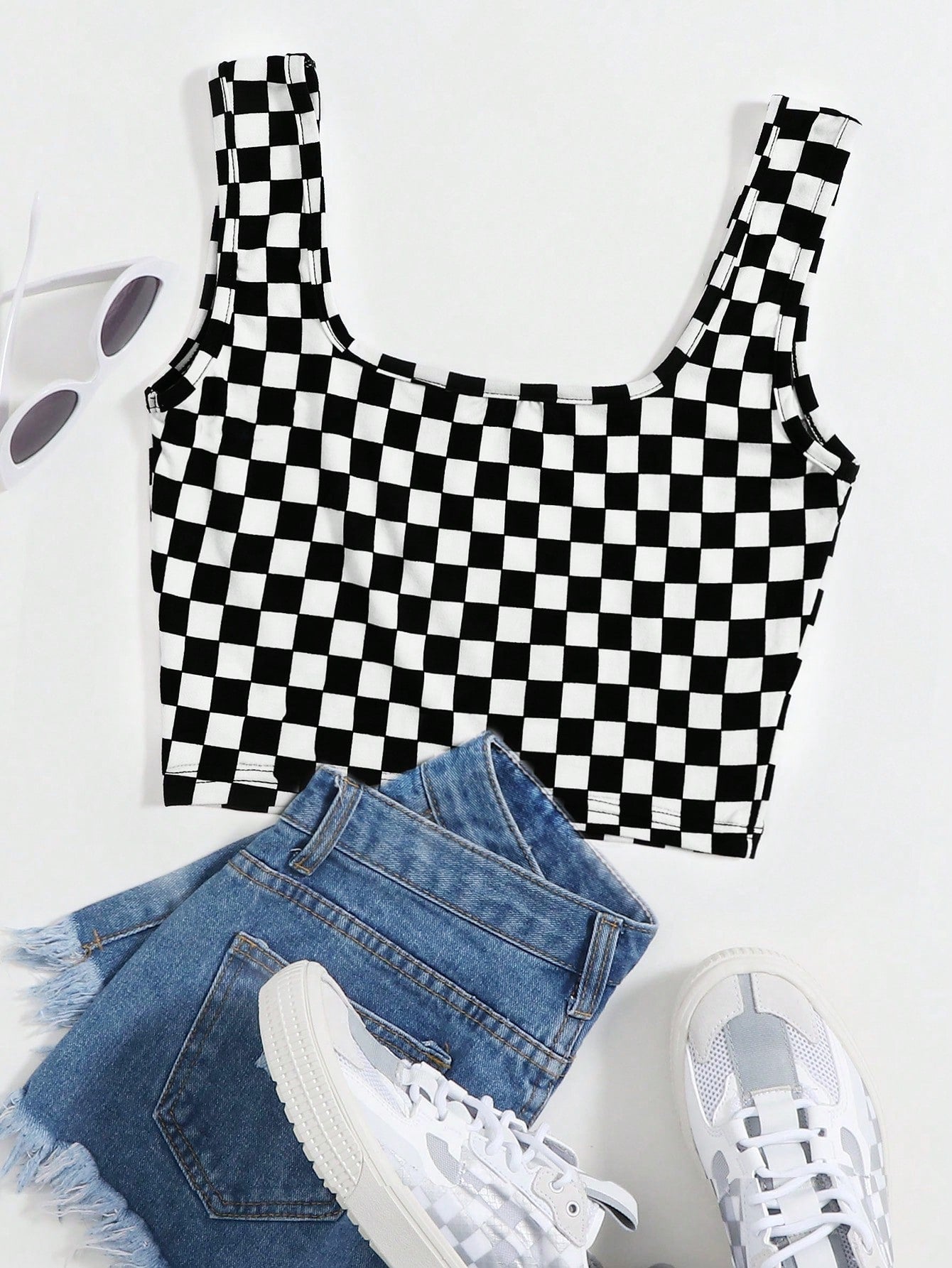 EZwear Checker Crop Tank Top