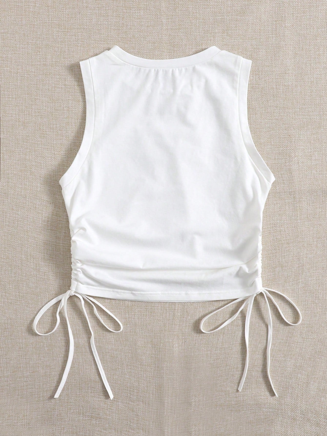 EZwear Drawstring Ruched Side Crop White Summer Outfits Back Tank Top