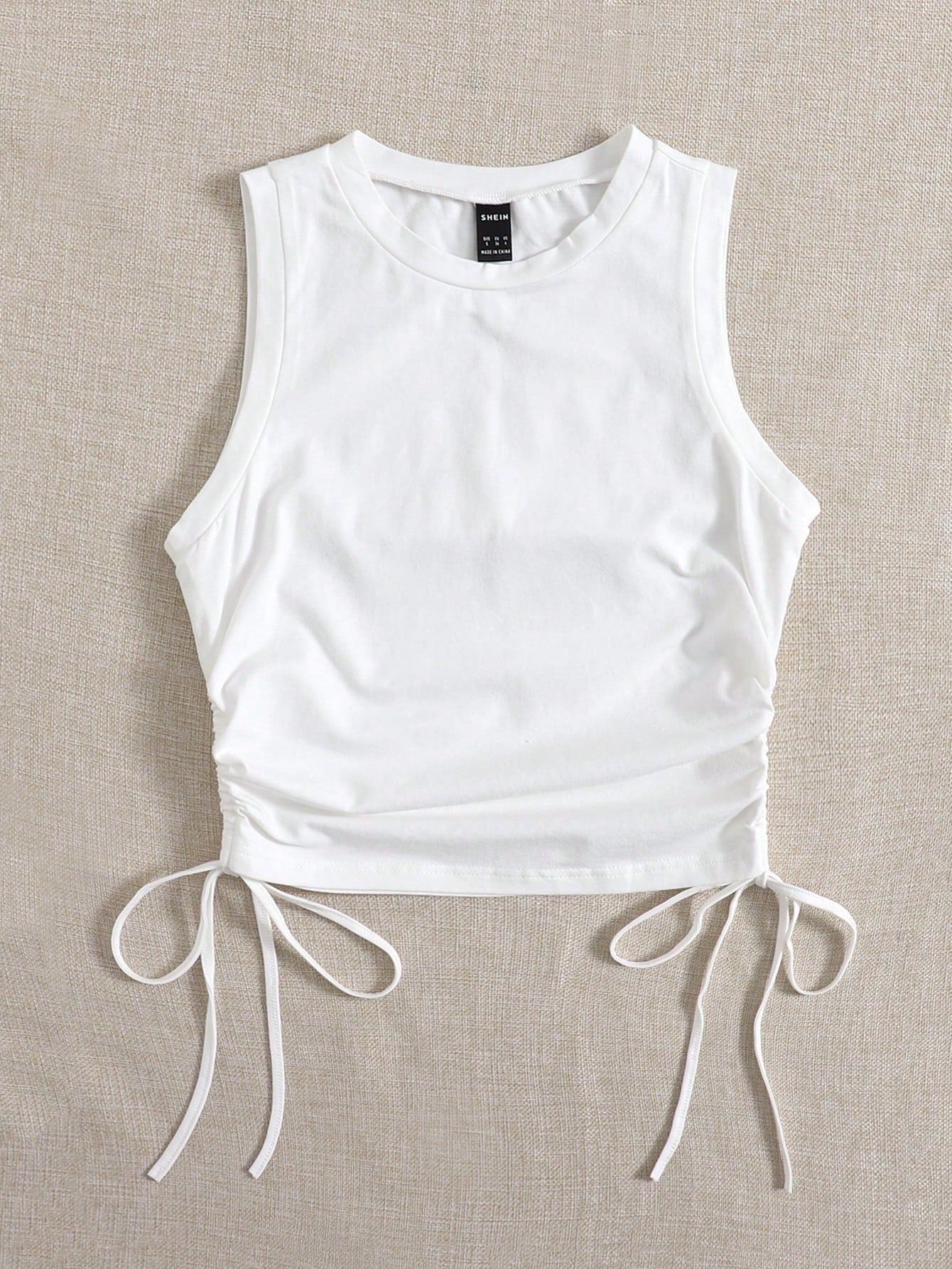 EZwear Drawstring Ruched Side Crop White Summer Outfits Back Tank Top