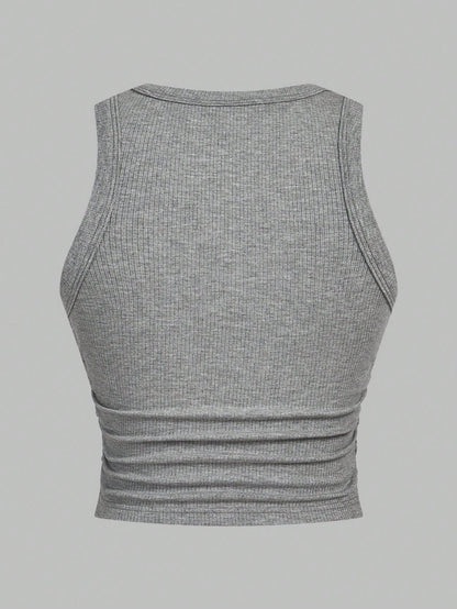 EZwear Multicolor Knitted Women's Round Neck Tight-Fitting Tank Top