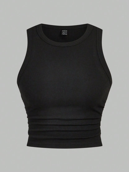 EZwear Multicolor Knitted Women's Round Neck Tight-Fitting Tank Top