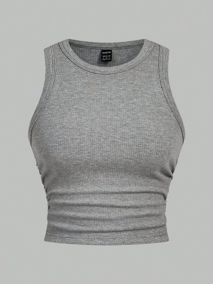 EZwear Multicolor Knitted Women's Round Neck Tight-Fitting Tank Top