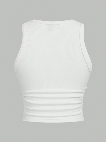EZwear Multicolor Knitted Women's Round Neck Tight-Fitting Tank Top
