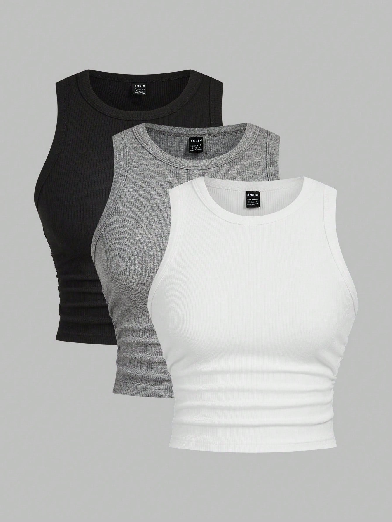 EZwear Multicolor Knitted Women's Round Neck Tight-Fitting Tank Top