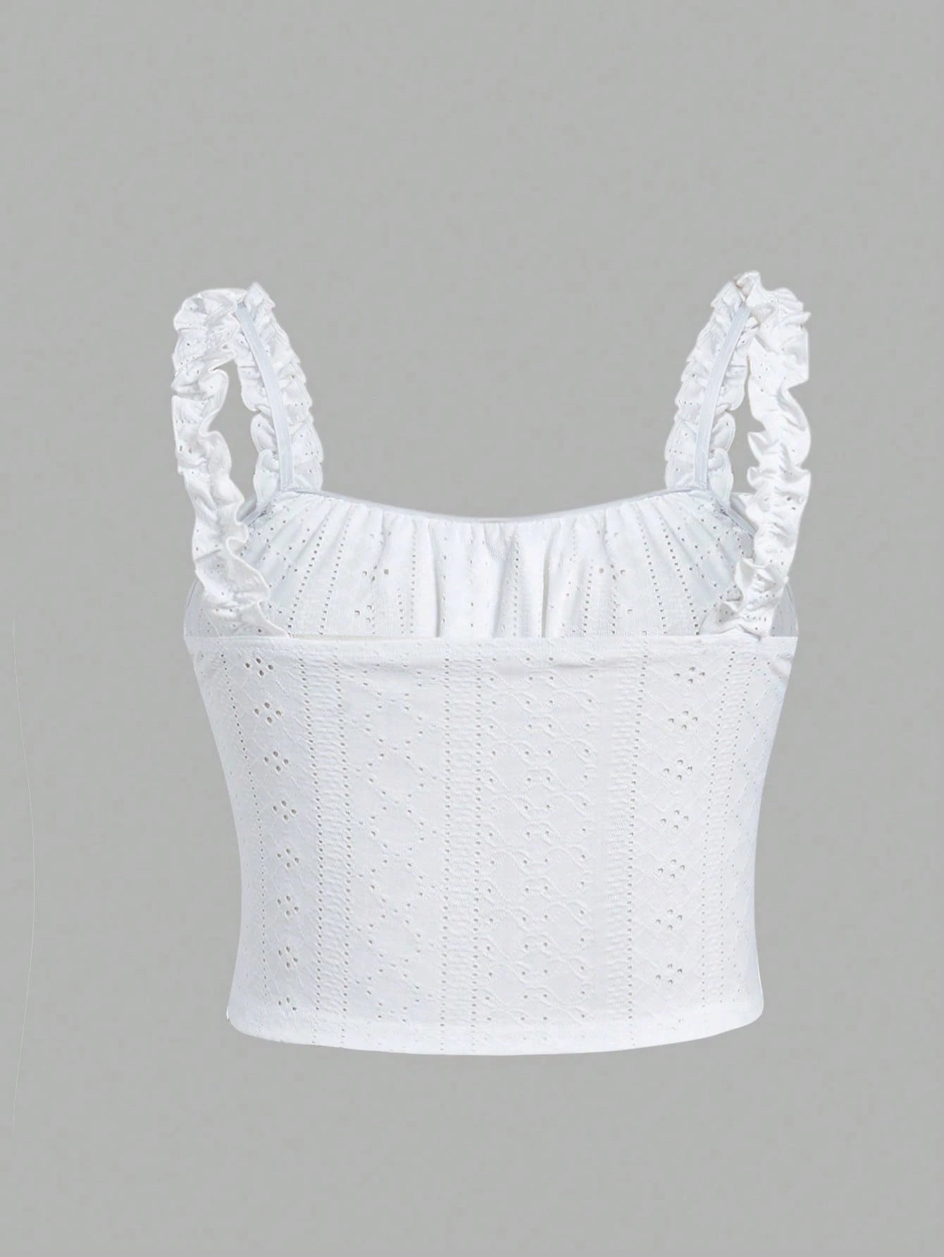 EZwear Plus Size Romantic White Semi-Sheer Ruffle Trim Camisole, Fashion Versatile Summer Holiday Wear