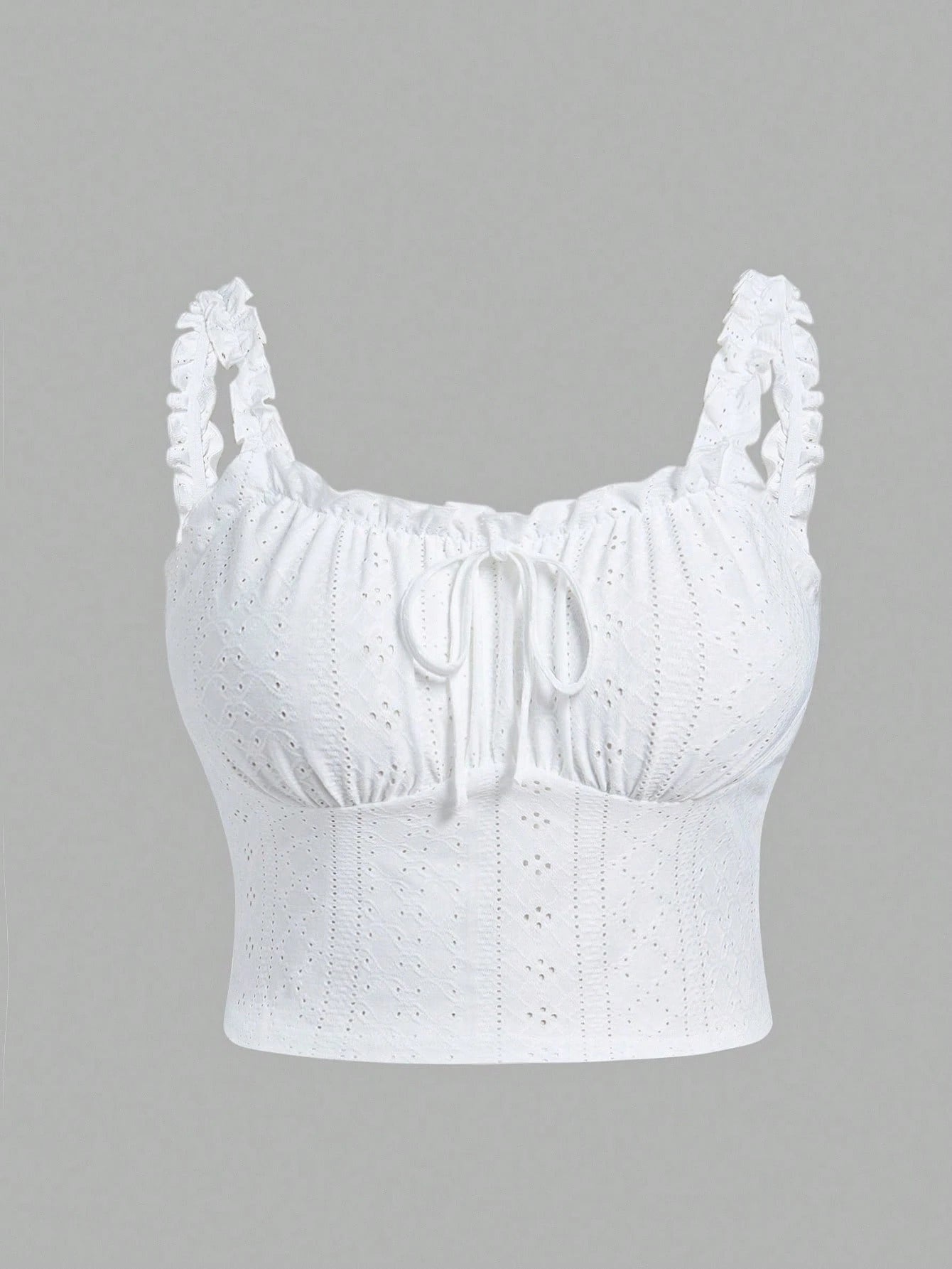 EZwear Plus Size Romantic White Semi-Sheer Ruffle Trim Camisole, Fashion Versatile Summer Holiday Wear