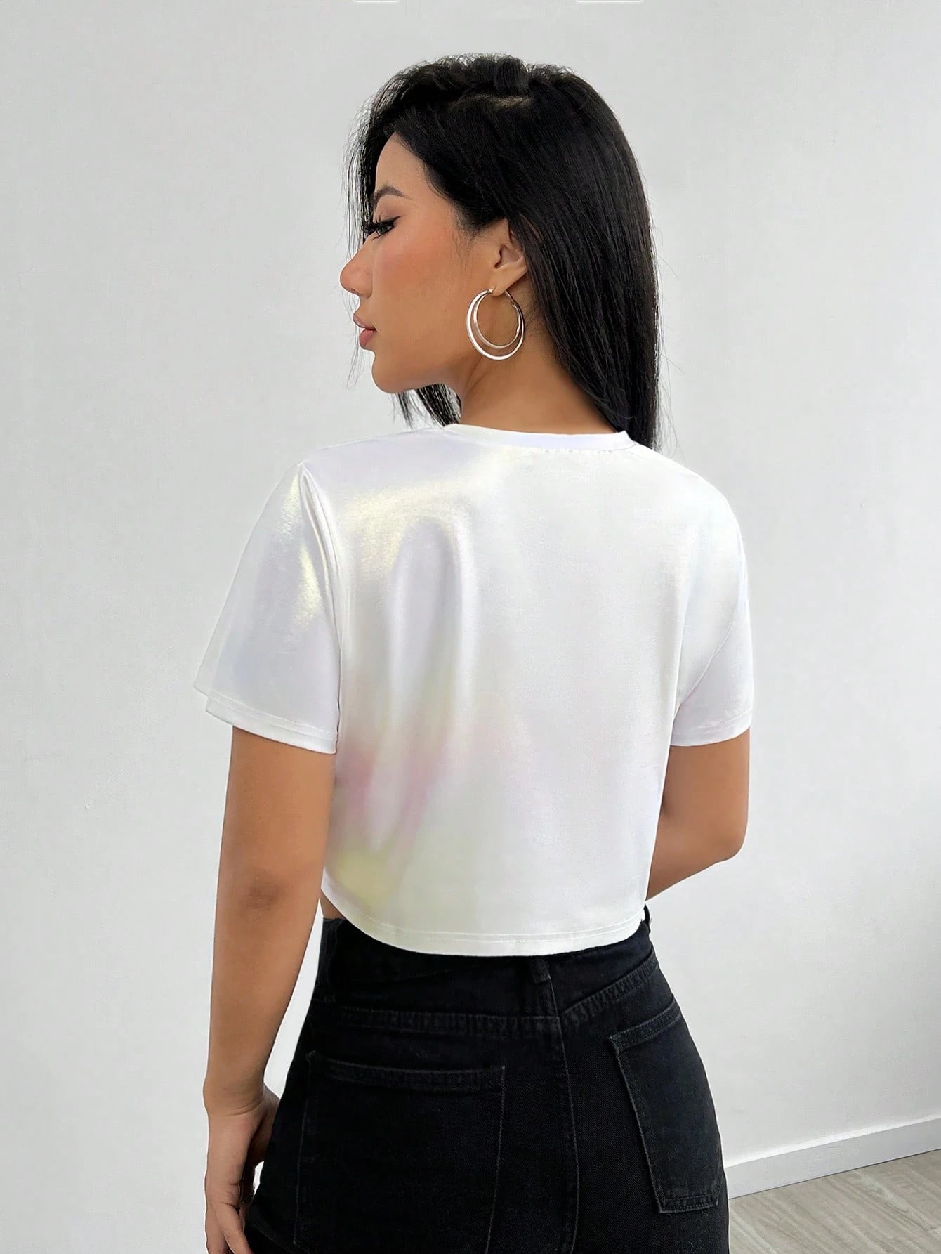 EZwear Summer White Y2k Solid Round Neck Tee