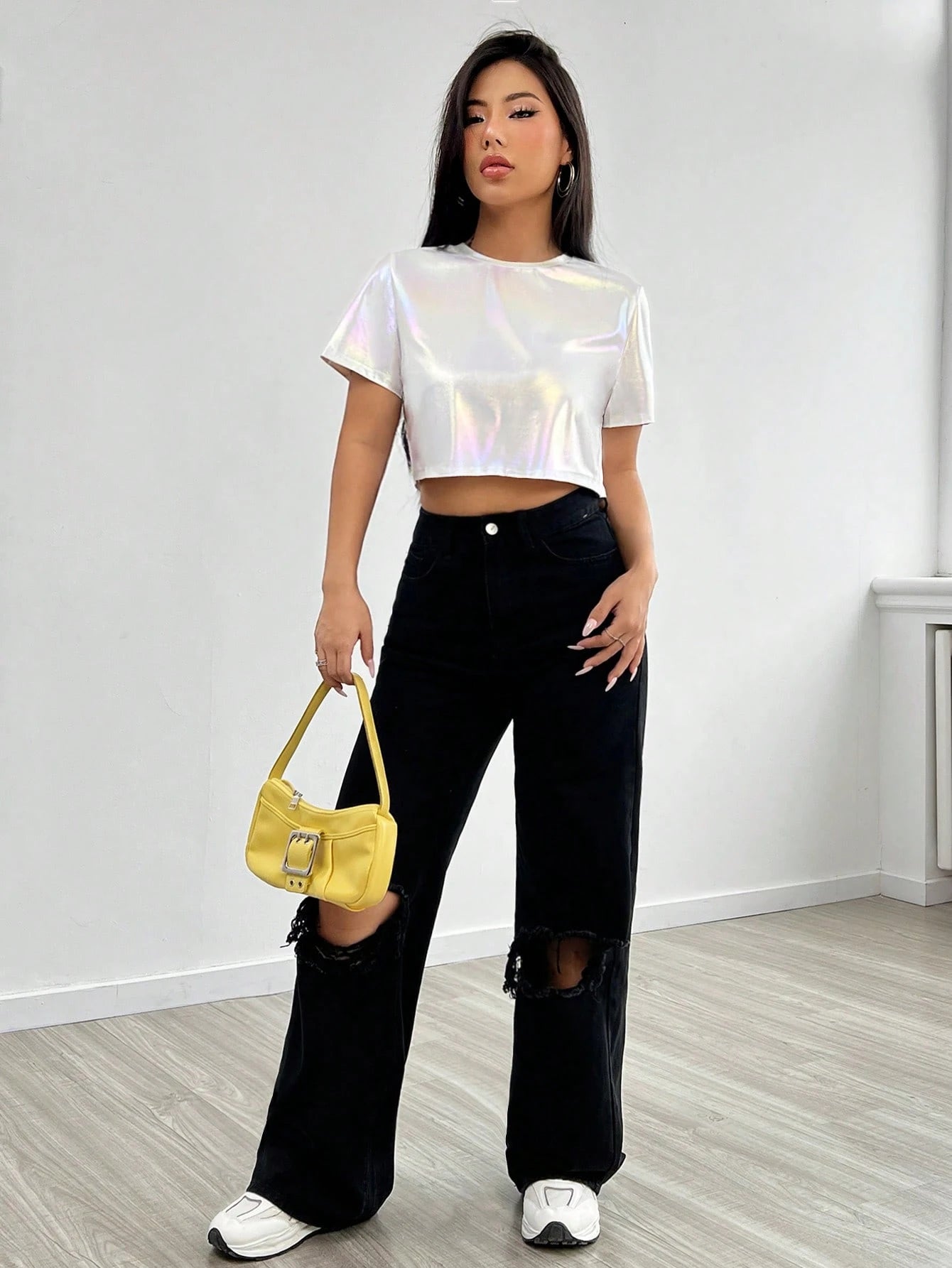EZwear Summer White Y2k Solid Round Neck Tee