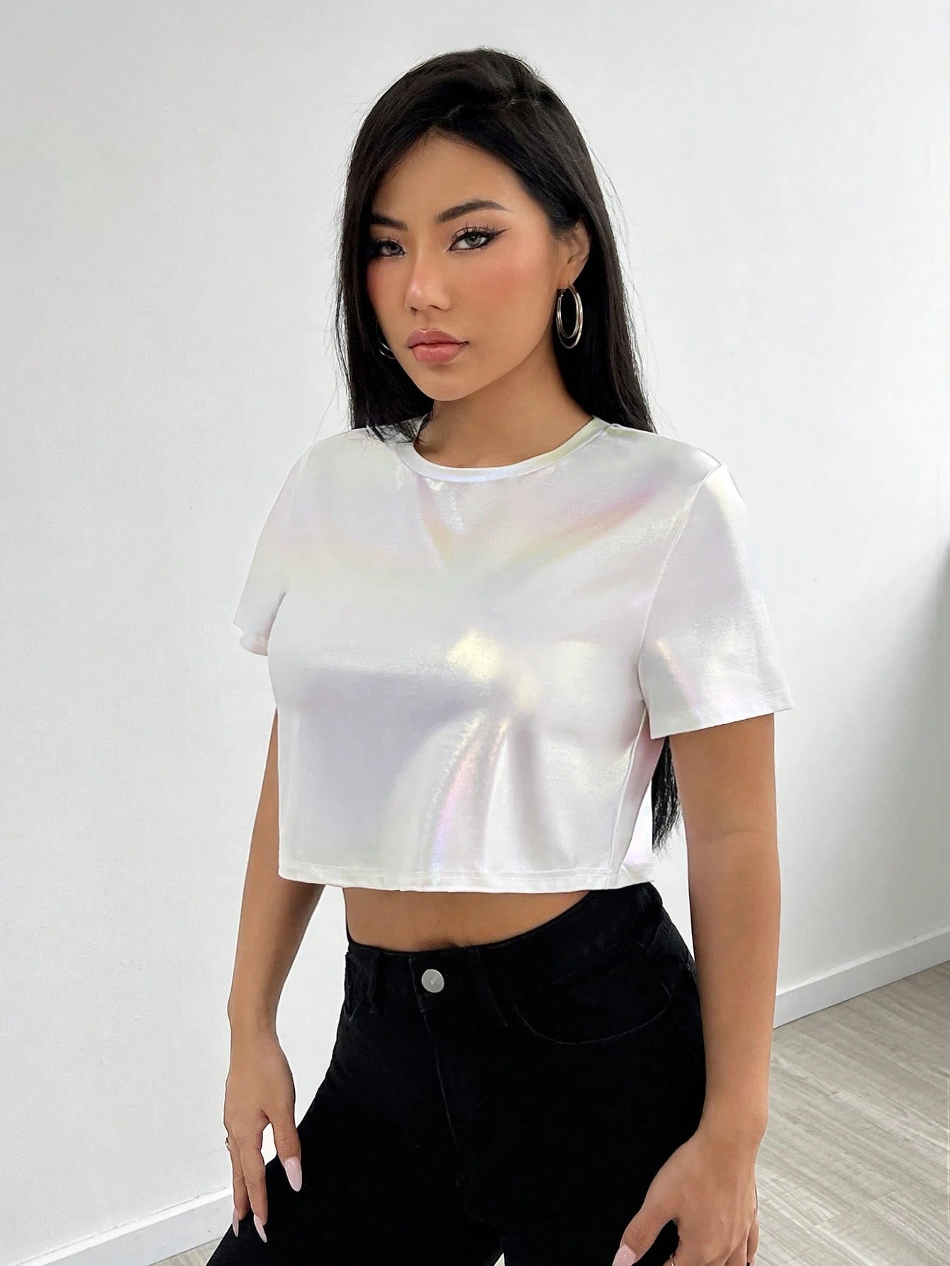 EZwear Summer White Y2k Solid Round Neck Tee
