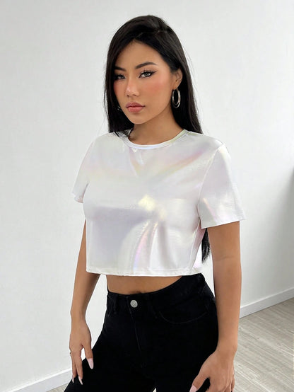 EZwear Summer White Y2k Solid Round Neck Tee