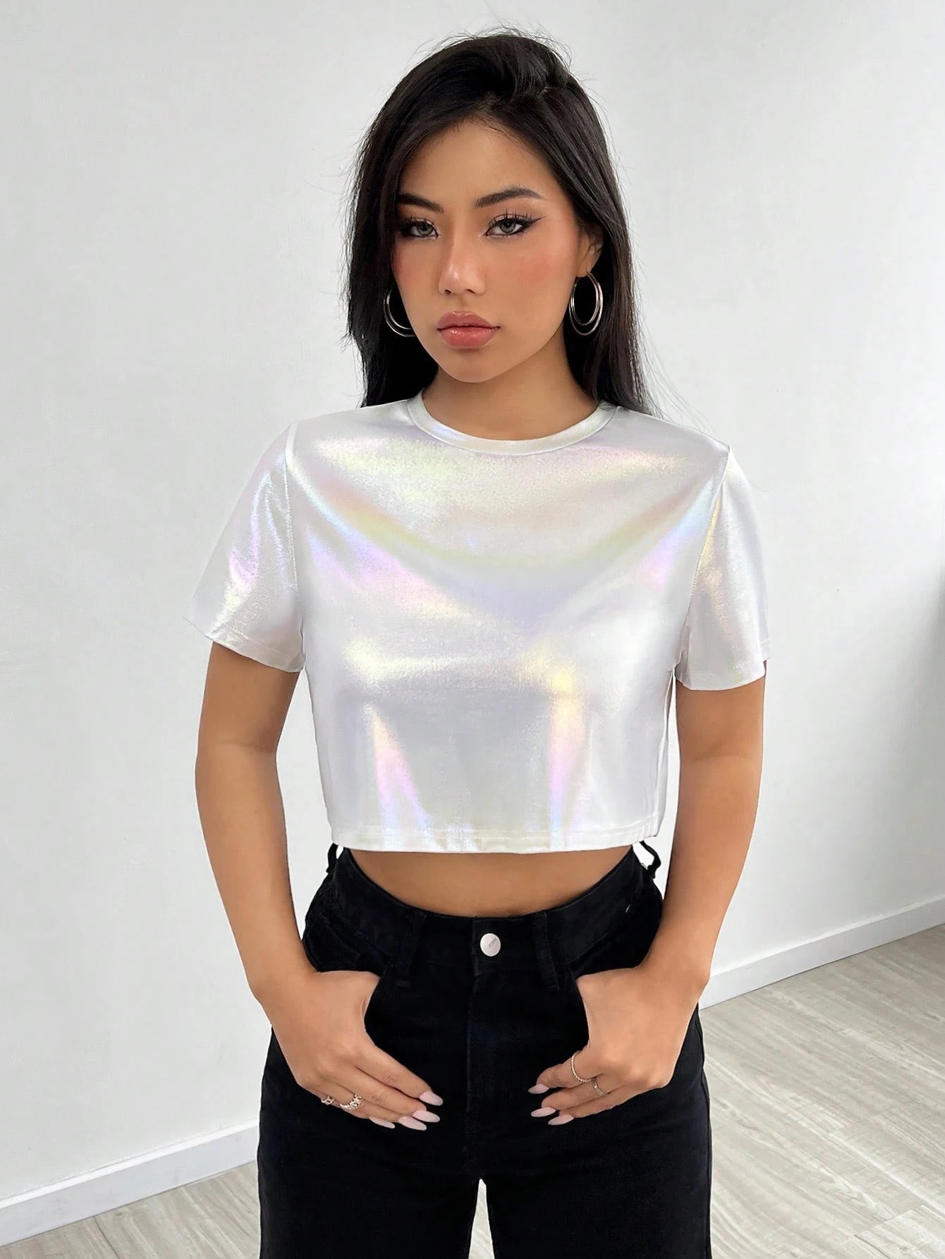 EZwear Summer White Y2k Solid Round Neck Tee