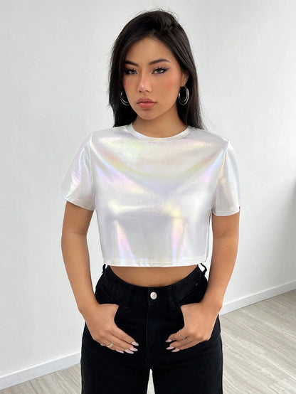 EZwear Summer White Y2k Solid Round Neck Tee