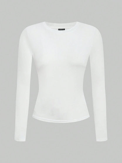 EZwear Women 2pcs Black White Casual Minimalist Modest Basic Long Sleeve Fitted Long T-Shirt Set Suitable For Autumn Winter Everyday Day Time Evening