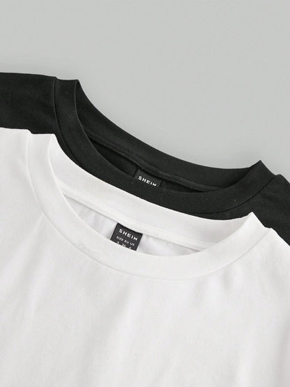 EZwear Women 2pcs Black White Casual Minimalist Modest Basic Long Sleeve Fitted Long T-Shirt Set Suitable For Autumn Winter Everyday Day Time Evening