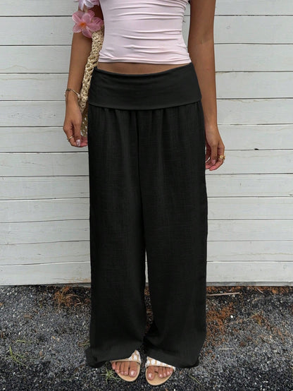 EZwear Women's Casual Black High-Waisted Wide Leg Pants