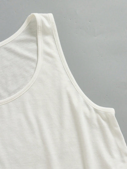 EZwear Women's Casual Loose U-Neck Cropped Tank Top, Daily, Summer, Vacation, Casual, 95% Cotton, White, Beach, Summer