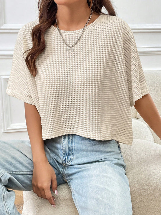 EZwear Women's Loose Knitted T-Shirt In Apricot Color