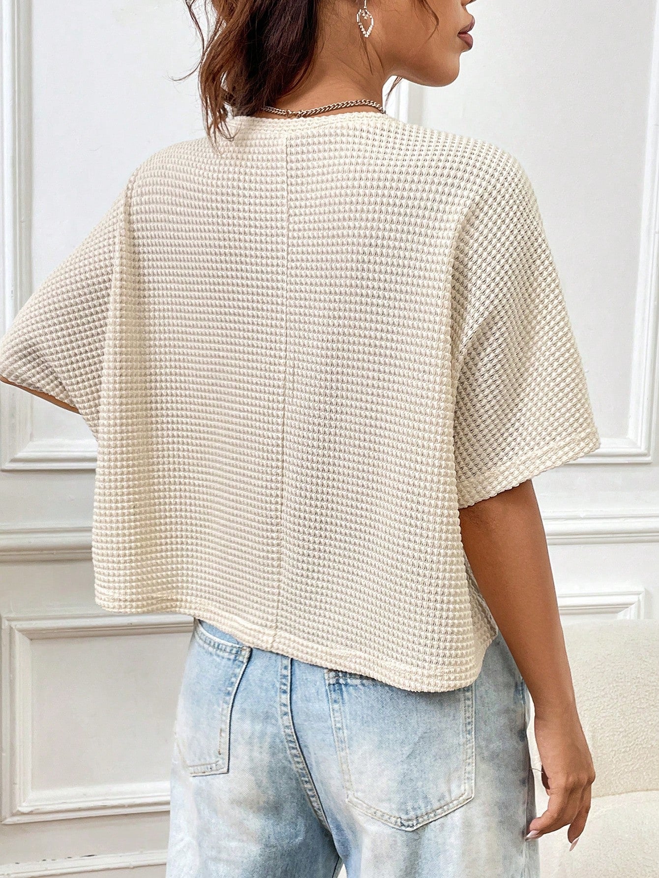 EZwear Women's Loose Knitted T-Shirt In Apricot Color
