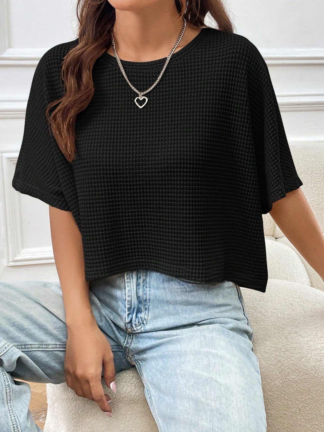 EZwear Women's Loose Knitted T-Shirt In Apricot Color