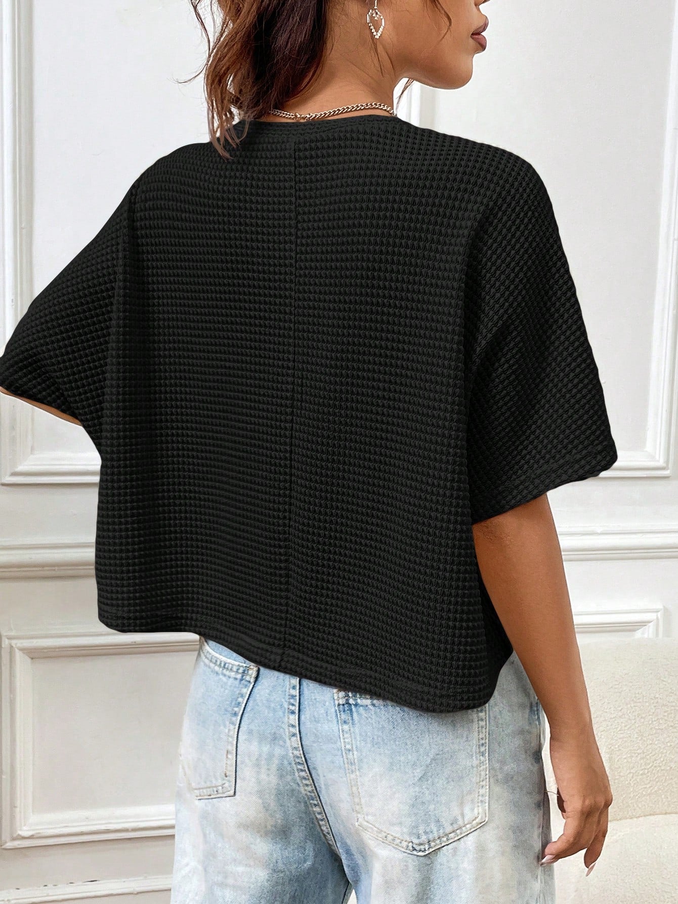 EZwear Women's Loose Knitted T-Shirt In Apricot Color