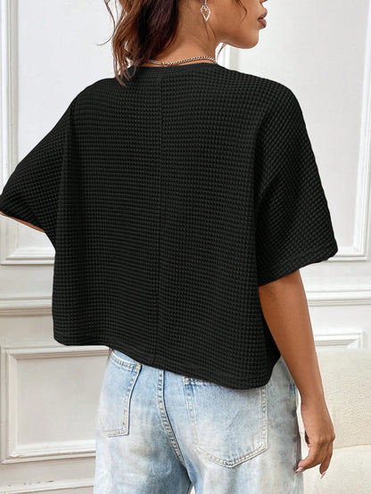EZwear Women's Loose Knitted T-Shirt In Apricot Color