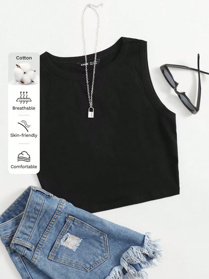 EZwear Women Summer Casual Solid Crop Tank Top