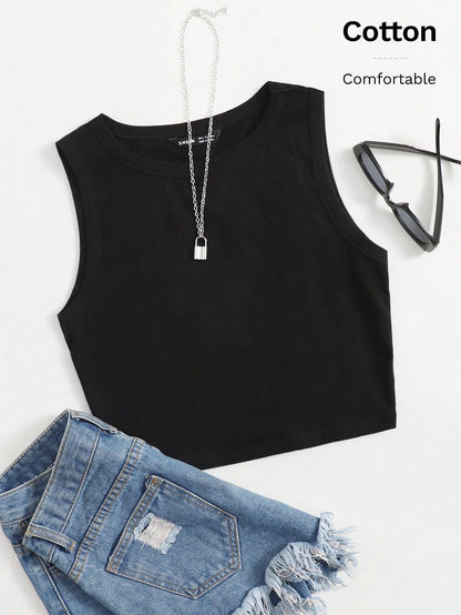 EZwear Women Summer Casual Solid Crop Tank Top