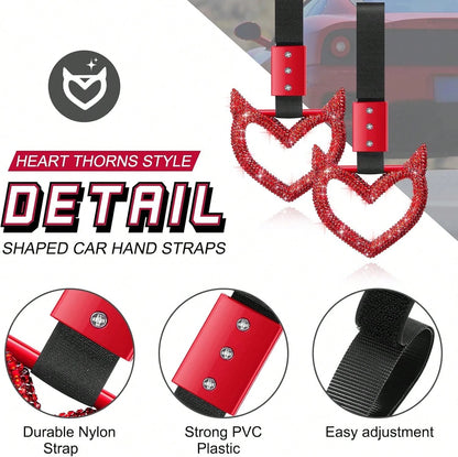 Fabbay Bling Car Accessories Bling Heart Handle Ring Car Accessory For Women Heart Hand Strap Drift Charm Rear Bumper Warning Ring Decor For Auto Bus