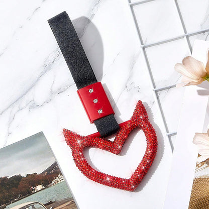 Fabbay Bling Car Accessories Bling Heart Handle Ring Car Accessory For Women Heart Hand Strap Drift Charm Rear Bumper Warning Ring Decor For Auto Bus