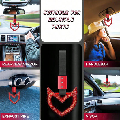Fabbay Bling Car Accessories Bling Heart Handle Ring Car Accessory For Women Heart Hand Strap Drift Charm Rear Bumper Warning Ring Decor For Auto Bus