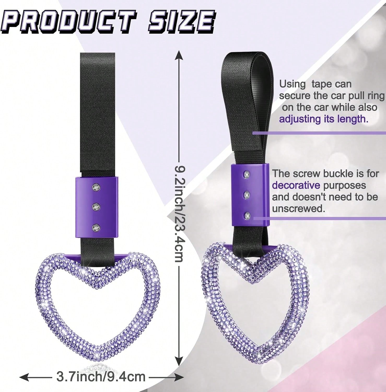 Fabbay Bling Car Accessories Bling Heart Handle Ring Car Accessory For Women Heart Hand Strap Drift Charm Rear Bumper Warning Ring Decor For Auto Bus