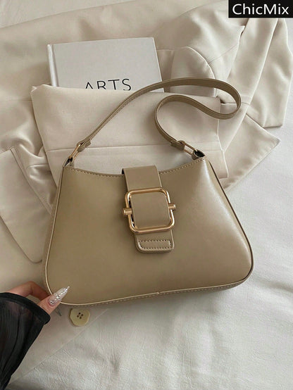 Fashion Solid Color New Hardware Buckle Practical Handbag, Classic Versatile Lacquer Modern Style Women's Shoulder Bag, Suitable For Shopping, Wallet, Shopping, Young Women, College Students, Newcomer