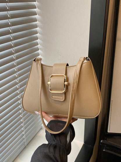 Fashion Solid Color New Hardware Buckle Practical Handbag, Classic Versatile Lacquer Modern Style Women's Shoulder Bag, Suitable For Shopping, Wallet, Shopping, Young Women, College Students, Newcomer