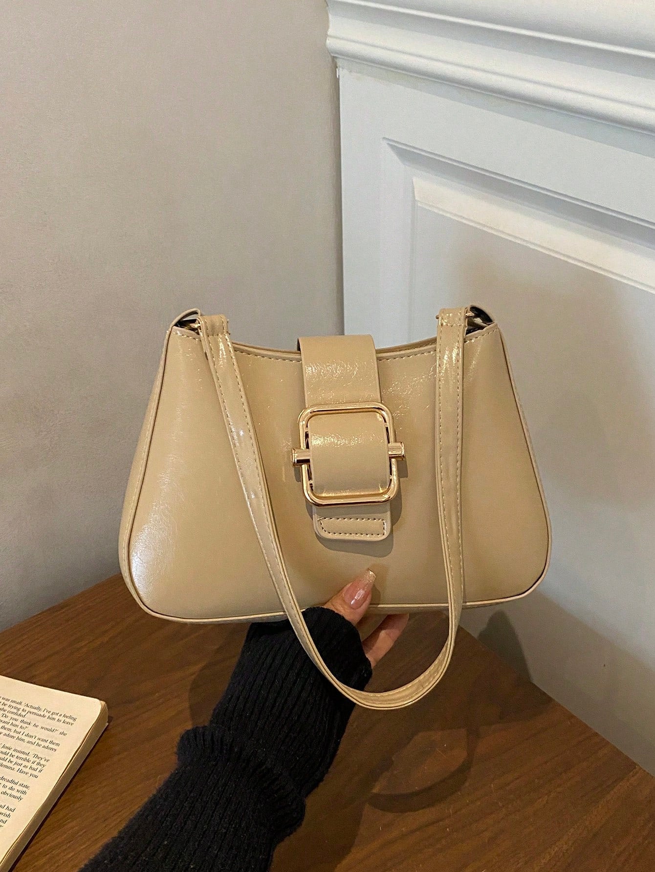 Fashion Solid Color New Hardware Buckle Practical Handbag, Classic Versatile Lacquer Modern Style Women's Shoulder Bag, Suitable For Shopping, Wallet, Shopping, Young Women, College Students, Newcomer